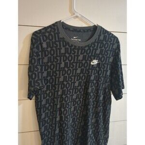 Nike just do it men's medium black gray embroidered 100% cotton t-shirt gym